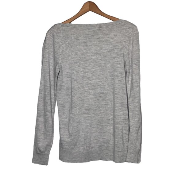 Banana Republic Large L Gray 100% Merino Wool Scalloped Trim Pullover Sweater‎ - Picture 2 of 3